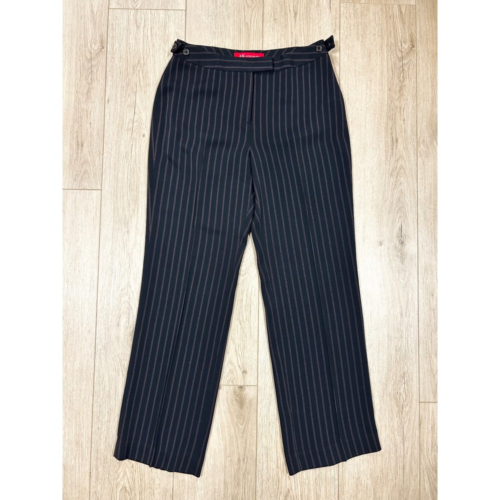 Y2K AK Anne Klein Navy Blue Pinstripe Trousers Straight Leg Dress Pants Womens 6
